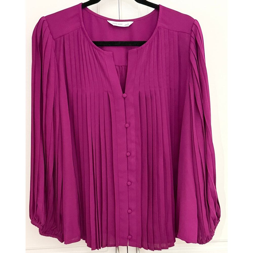 Nine West Pleated Button Down Blouse in Australian Orchid Size L  NWT